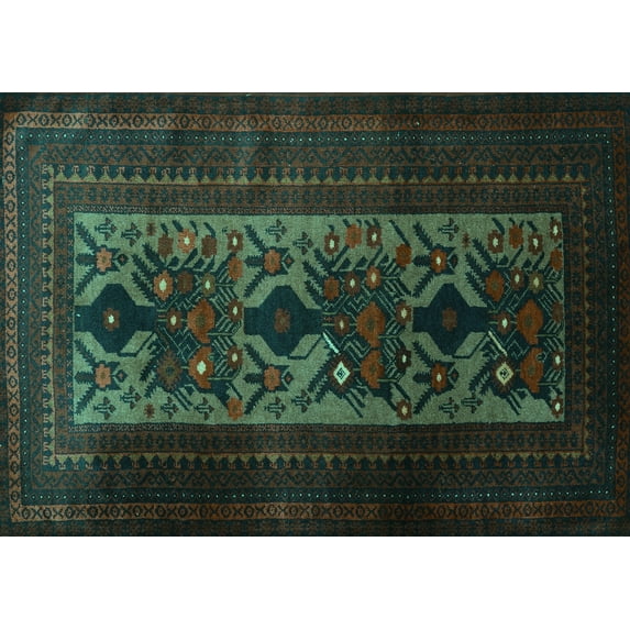Ahgly Company Machine Washable Indoor Rectangle Persian Turquoise Blue Traditional Area Rugs, 7' x 9'