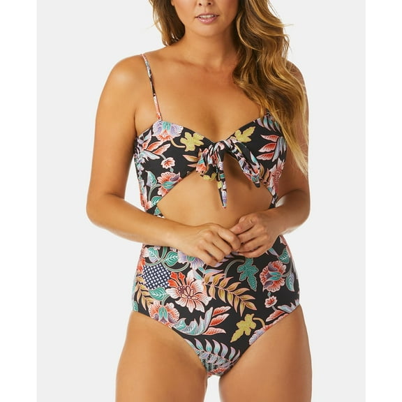 Raisins Juniors Indo Bloom Cutout Cheeky One-Piece Swimsuit Black Floral Multi L