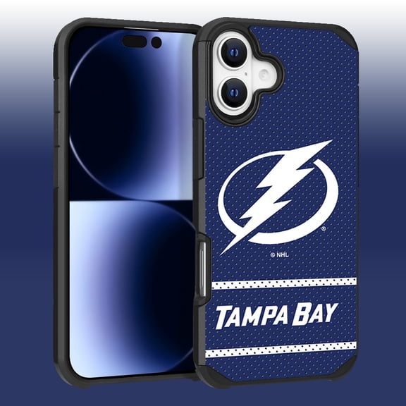 Apple iPhone 16 (6.1) - NHL Licensed Tampa Bay Lightning Team Logo on Jersey Textured Dual Layer Case