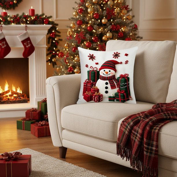 Uuiauoio Christmas Pillow Covers Pillow Case Christmas Xmas Winter Home Decor Living Room House Decorative Cushion Case for Sofa Couch,Holiday Themed Decorative Pillow Cases