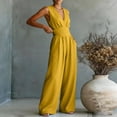thumbnail image 5 of Women Linen Jumpsuits Sleeveless V Neck Elegant Dressy Casual One Piece Pants Romper 2026 Summer Outfits Yellow L, 5 of 5
