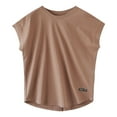 thumbnail image 2 of Aobny Cap Sleeve Women T-Shirt Loose Brown T-Shirt Crew Neck Short Sleeve Womens Going Out Tops,XXL, 2 of 5
