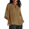 thumbnail image 3 of 2025 Women’s V-Neck Linen-Blend Tunic Top – Stylish & Comfortable Loose-Fit Casual Shirt, 3 of 16
