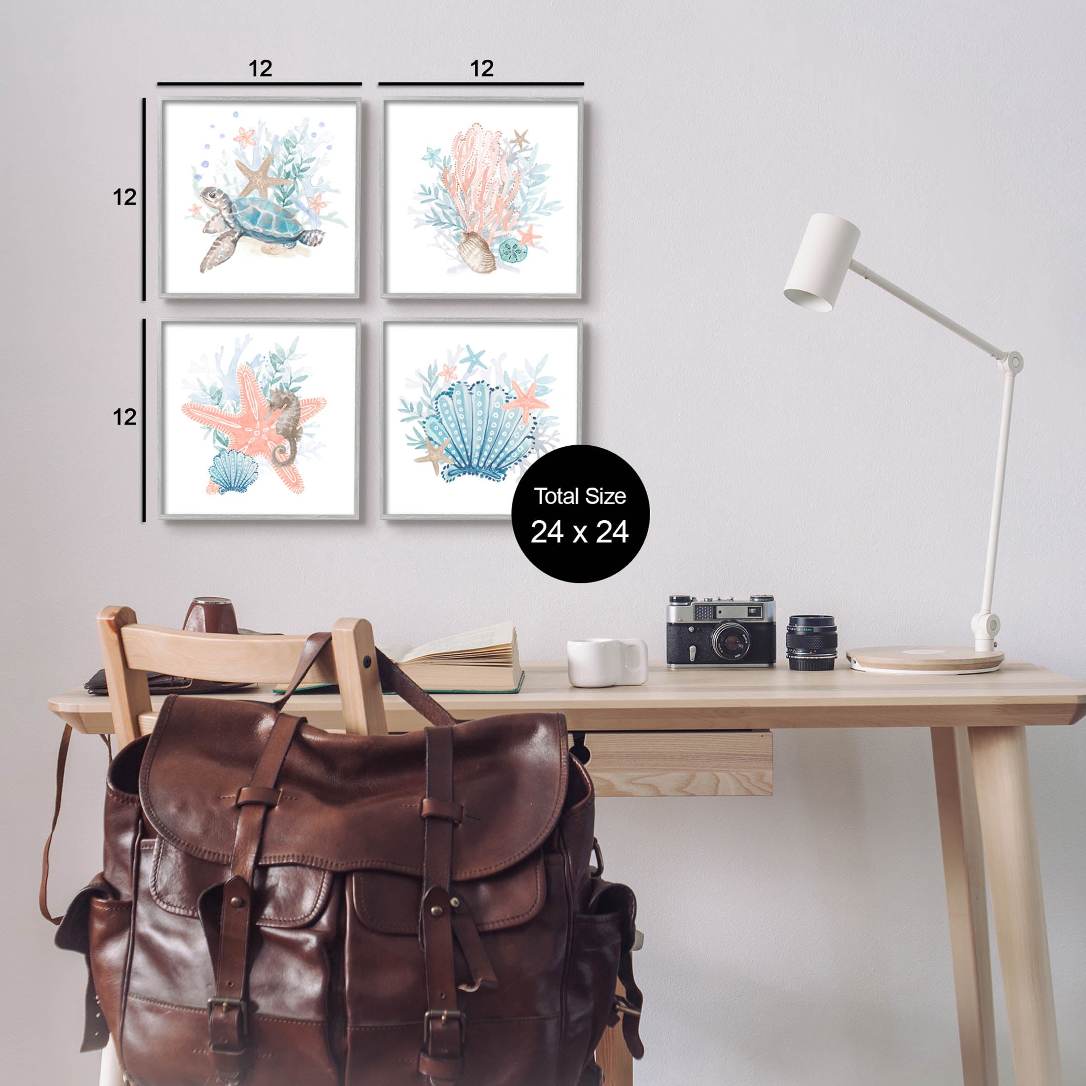 Various Sea Life Nautical Coral Reef Animals & Insects Graphic Art Gray Framed Art Print Wall Art, Set of 4