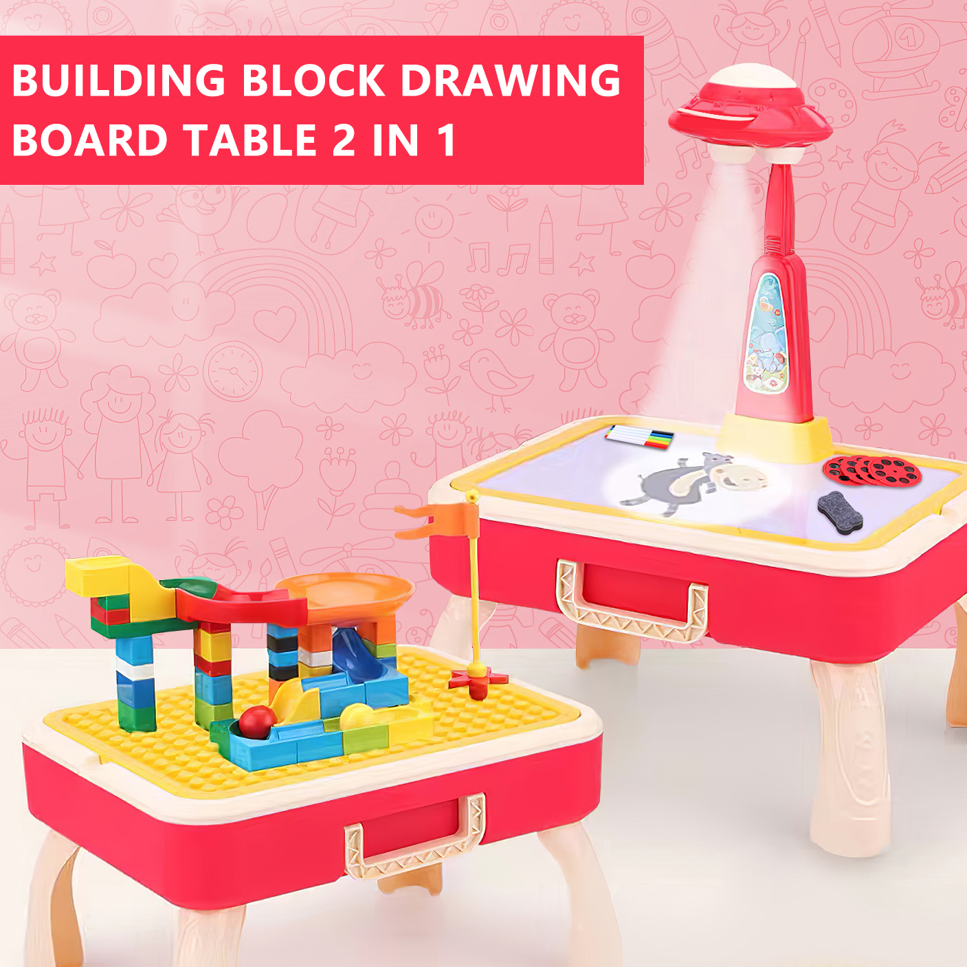 VBIGER Drawing Board 2 in 1 Building Block Drawing Table for Kids