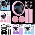 thumbnail image 5 of MODANU 10 Pcs Car Accessories Set with Leather Steering Wheel Cover Seatbelt Cover Bling Car Ring Sticker Flower Air Vent Clip (Purple), 5 of 6