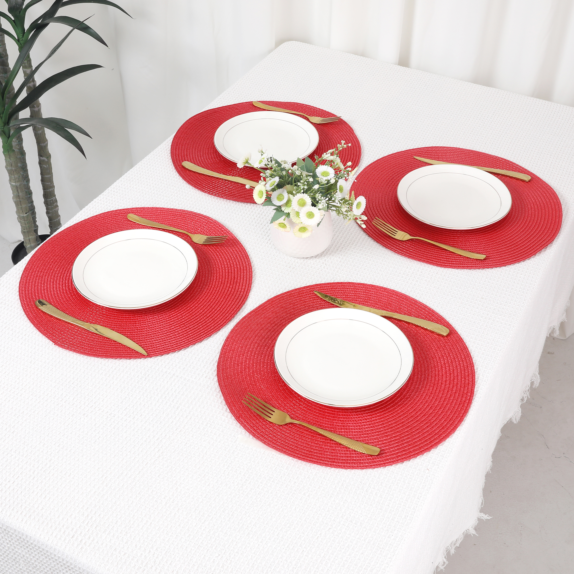Unique Bargains Rustic Placemats Set of 6 Woven Placemats Red