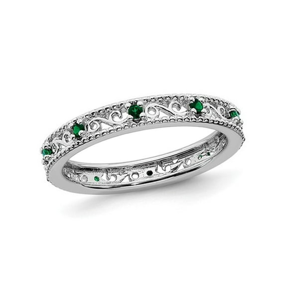 1/8 Lab Created Green Emerald Eternity Band Ring in Sterling Silver for Women