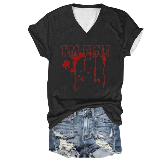 Tops Cortos para las Mujeres, Halloween Impreso V-Cuello Camiseta de Manga Corta, Tela de Imitación de Moda Casual