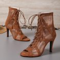 thumbnail image 6 of Womens Stiletto Ballerina Heels Lace up Ballroom Dance Shoes Elegant Mesh Party Breathable Sandal Heels Open Toe Booties, Brown, Size 6, 6 of 9