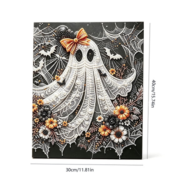 Halloween Witch Ghost Pearl Art DIY Kit, 3D Pearl Mosaic Craft for Adults, Bat Pumpkin Lantern Wall Decor, Spooky Cute Holiday Handmade Gift