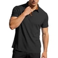 thumbnail image 1 of Men's Color-Block Stretch Polo Shirt Short-Sleeve Collared Button Placket Casual Daily Light Commute Spring & Autumn Wear,Black,XL, 1 of 5