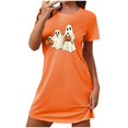 thumbnail image 3 of Sakmal Grande Taille Moomoo Chemises de Nuit Femmes Respirantes Légères Orange Halloween Moomoo Robe Manches Courtes Col Rond Courte Imprimé Fantôme Chemises de Nuit P-2TG, 3 of 4