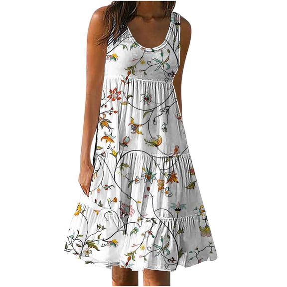 Giftesty Summer Dresses for Women Summer Casual Loose Sleevless Crew Neck Dress