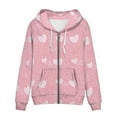 thumbnail image 3 of Renewold Valentine's Day Full Zip Hoodie for Women Pink Hearts Sweatshirt Jacket Love Graphic Hoody T-shirt for Club, Shopping, Exercise Wear Size S, 3 of 6