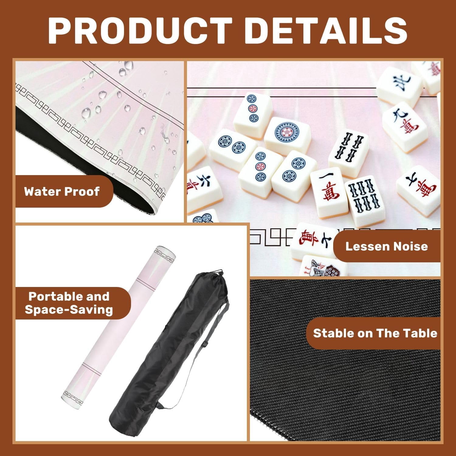 Mahjong Mat 31.5" x 31.5" Pink Burst Comic Style Radiating Light Lines Non-Slip Noise Reduction Mahjong Tiles Table Cover for Dominoes Poker Card Board and Tile Games
