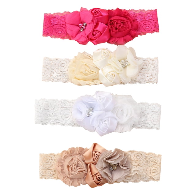 RomaMX 4 PC Baby bautizando la diadema de encaje para niña de la niña diadema de bautismo con perlas de arcos