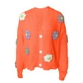 thumbnail image 5 of Orange Young Adult Tops Women's Ribbed Knit Cardigans Embroidery Applique Button Up Sweater Coat Plus Size Tops for Women, 5 of 5