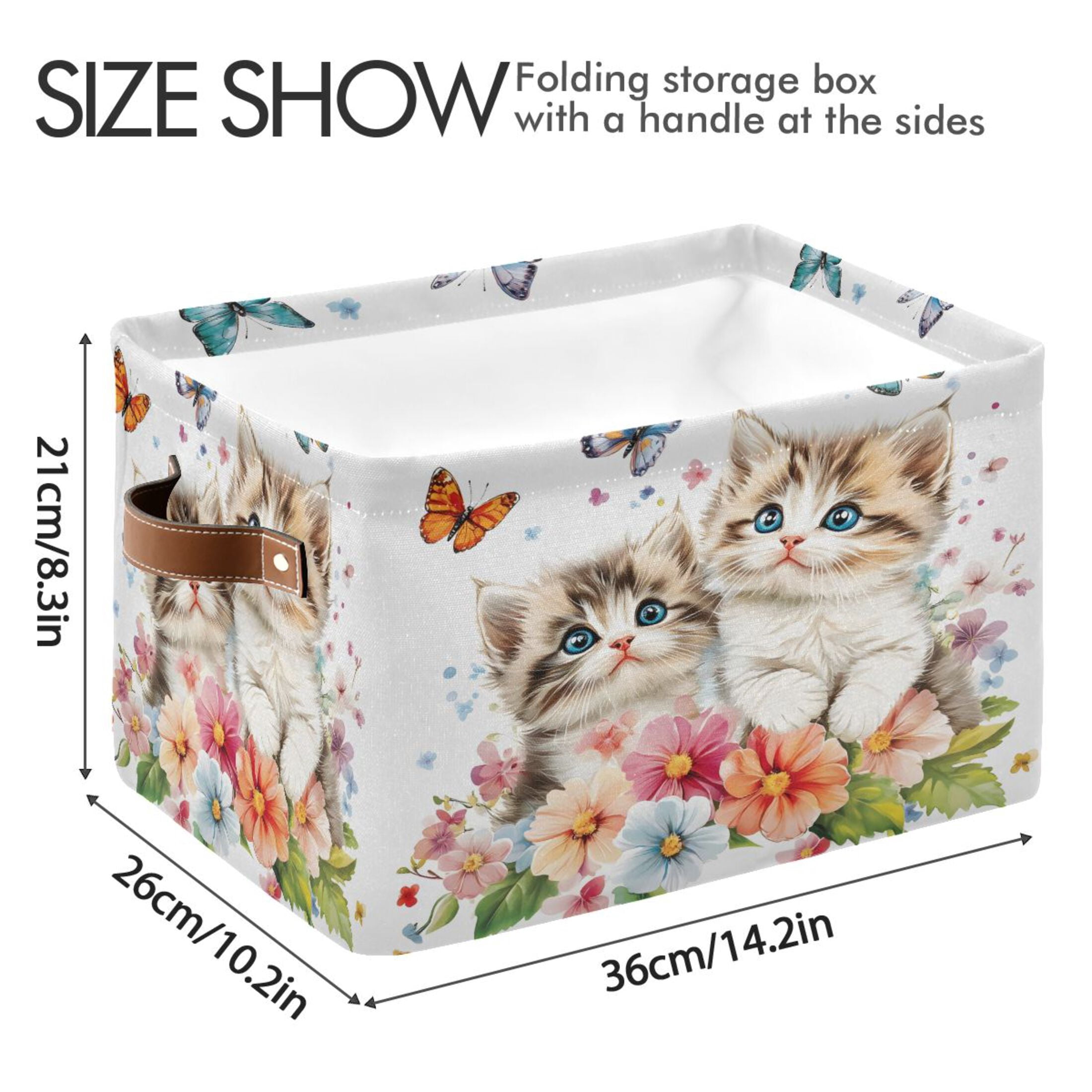 Ryvnso Cats Flower Butterfly Storage Basket Large Bin Foldable Boxes Toys Organizer 14.2x10.2x8.3in 2 PCs