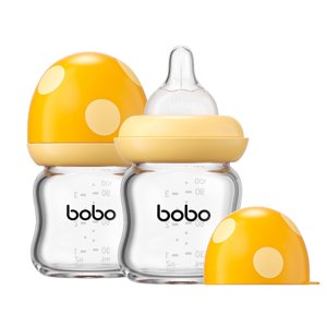 YOHKOH Anti-Colic Glass Baby Bottles, 3.4oz, Yellow, 2-Pack