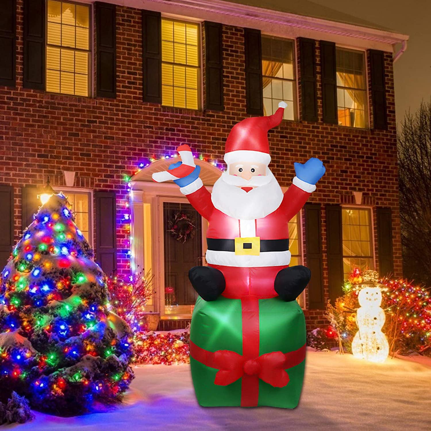 6 FT Christmas Inflatables Santa Claus On Gift Box,Outdoor Christmas