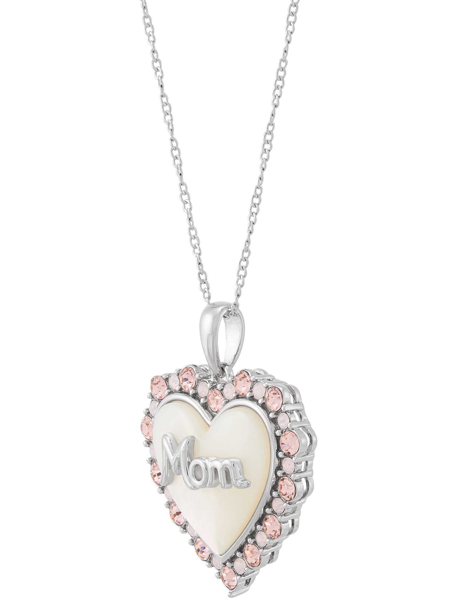 Brilliance Fine Jewelry Mother of Pearl Crystal Mom Heart Pendant in Sterling Silver