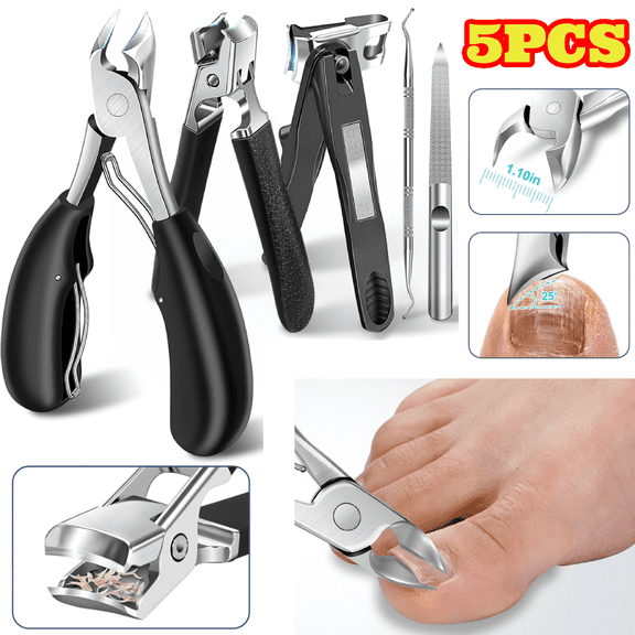 5pcs Heavy Duty Toenail Clippers for Thick Toenails, Nail Clippers for Men & Women, 360°Rotating Wide Jaw Toenail Cutter with Catcher