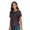 thumbnail image 3 of PrettyGuide Women's Sparkly Sequin Tops Short Sleeve Glitter Loose Party Shirt Blouse Boat Neck Dressy Top, 3 of 7