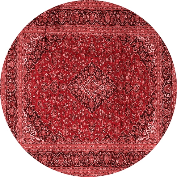 Ahgly Company Indoor Round Medallion Red Traditional Area Rugs, 5' Round