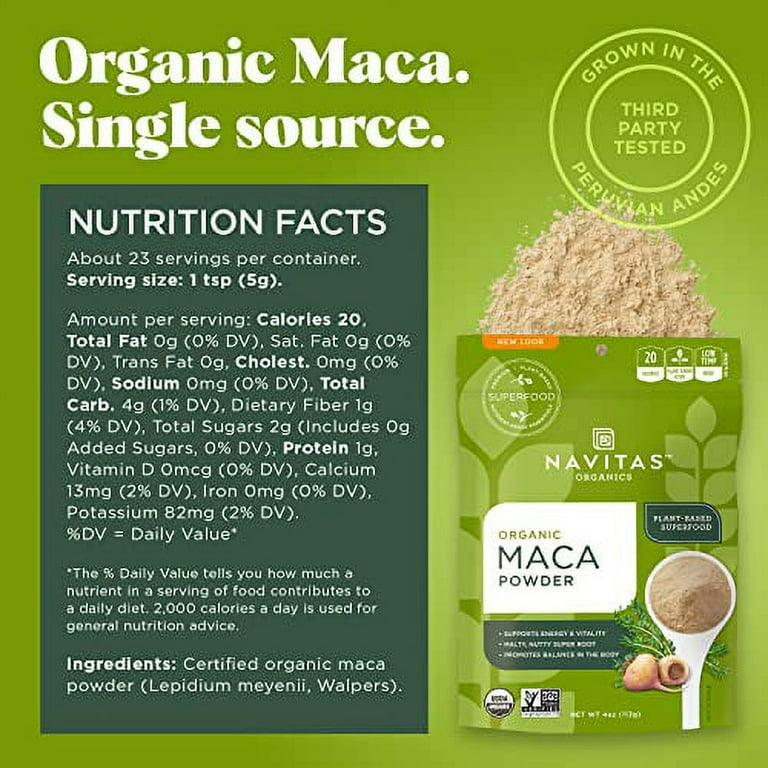 Navitas Organics Maca Powder 4 oz. Bag 23 Servings a Organic Non GMO Low Temp Dried Gluten Free Walmart
