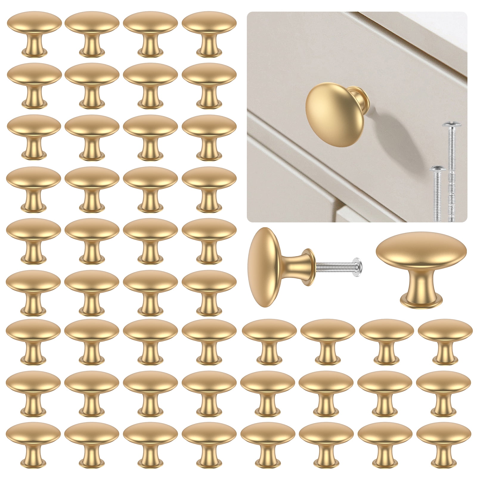 Grusce 50PCS Drawer Knob Set, Zinc Alloy Cabinet Handles, Rustproof Gold Dresser Knobs with Screws, Decorative Drawer Pull Handle Furniture Knobs for Kitchen Cabinets Drawer Dresser
