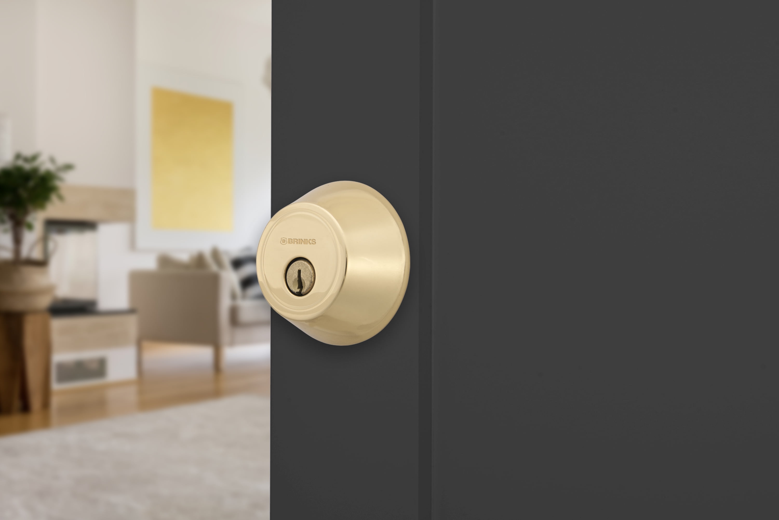 Brinks Single Cylinder Deadbolt Lock, Polished Brass Finish