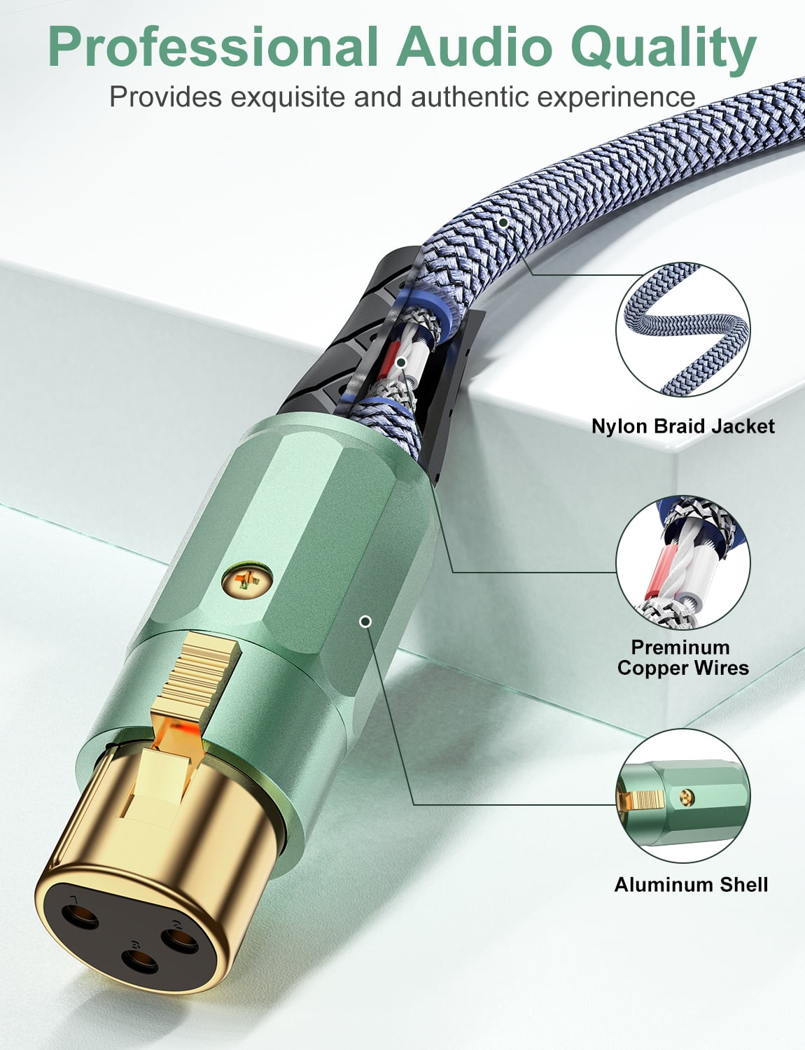 RAWAUX XLR Female to 3.5mm TRS Cable, Unbalanced 3 Pin XLR to 1/8 Inch Cord (10ft/3m)