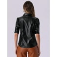 thumbnail image 4 of DARING DIVA Women's Faux Leather Shirt Button Down Puff Sleeve PU Jacket XS Black, 4 of 6