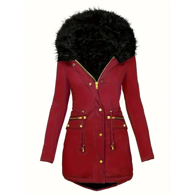 Manteau d'Hiver Épais à Capuche avec Fermeture Éclair pour Femmes, Mode Décontractée