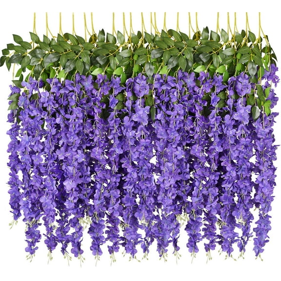 6 Pack 3.75 Feet/Piece Artificial Fake Wisteria Vine Ratta Hanging Garland Silk Flowers String Home Party Wedding Decor (6PCS-Large White Wisteria)