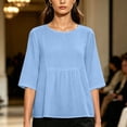 thumbnail image 4 of Maplenight Peplum Blouses for Women Cotton Crew Neck Half Sleeve Tops Office Casual Work Summer Shirts, 4 of 5