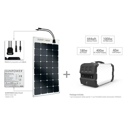 Control Pure Sine Wave Output - Expertpower 444wh solar generator Pure sine wave 400w continuous output 1000w AC Max Load Power Source Supply Charged by Solar Panels bundle with sunpower 100w flexible panel