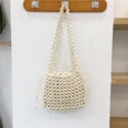 thumbnail image 4 of Bolso con cuentas para mujer, bolso de supermercado ahuecado, bolso de ocio sencillo para mujer (blanco), 4 of 7