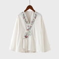 thumbnail image 4 of Long Sleeve Kimono Style Blouse for Women V Neck Embroidered Floral Frog Closure Relaxed Fit Lightweight Breathable Vintage Oriental Clothes, 4 of 7