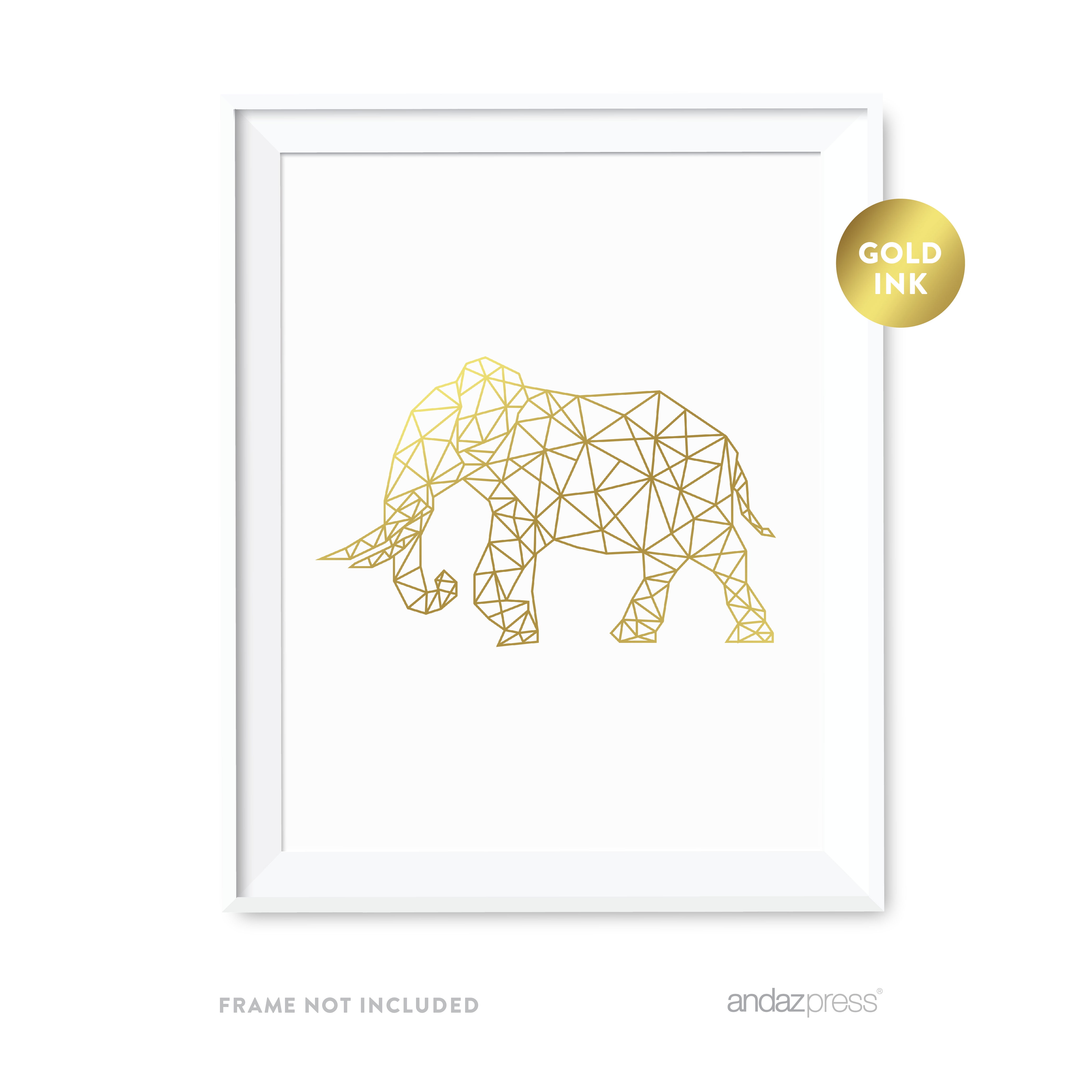 Elephant Geometric Animal Origami Wall Art Metallic Gold Ink Print - Elephant Geometric Animal Origami Wall Art Metallic Gold Ink Print -