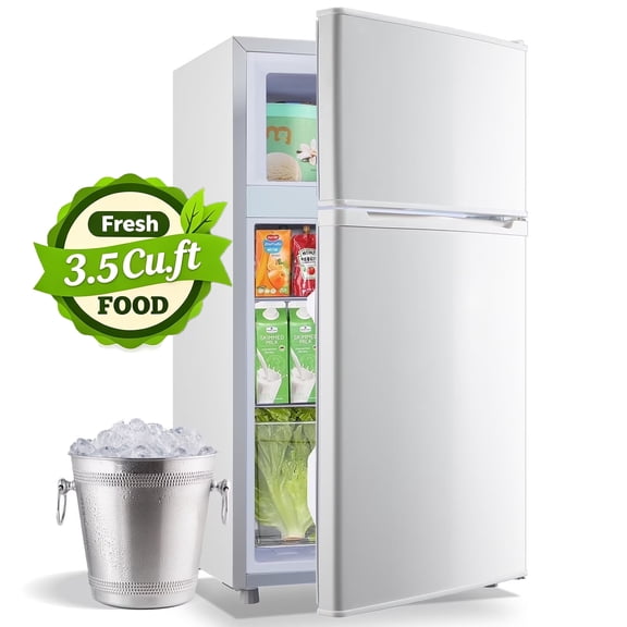 JIEJIA 3.5 Cu.ft Small Fridge with Freezer, 7 Settings, 2 Door Refrigerator for Office, Dorm, White