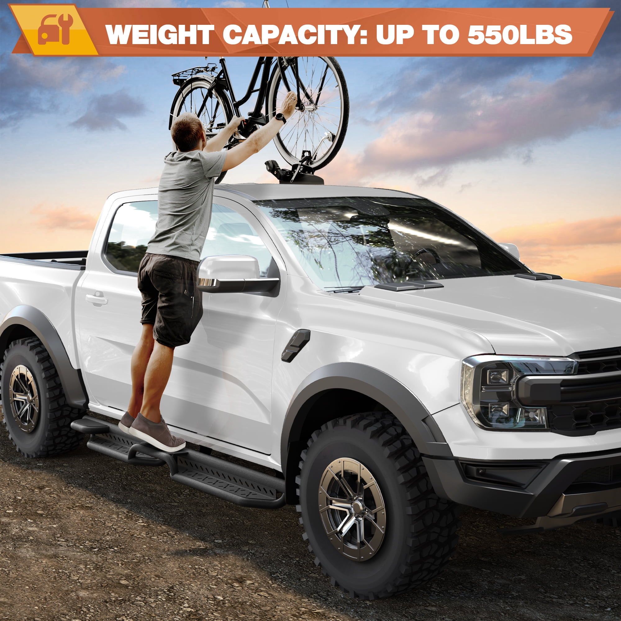 POFENZE Running Boards Side Steps for Ford Ranger 2019-2026 Super Crew(4 Door) Black Nerf Bars