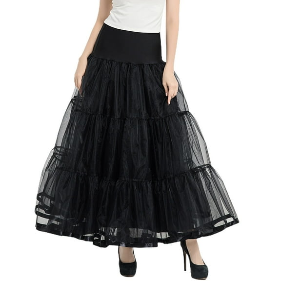 SWSMCLT Women's Maxi Petticoat Tulle Skirt Summer Bubble Skirt Ruffle Skirt Bustle High Waist Wedding Flowy A Line Fall Fashion Black Small