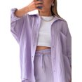 thumbnail image 3 of Yunliwuli Women Summer Clothes Set Solid Color Pleated Long Sleeve Shirt and Casual Drawstring High Waist Shorts Clubwear, 3 of 6
