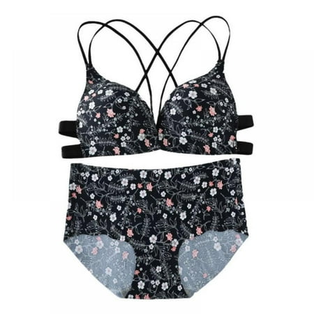 

Wenasi Sexy Push Up Bras Panties Set Printing Lace Cotton Brassiere Underwear Sets