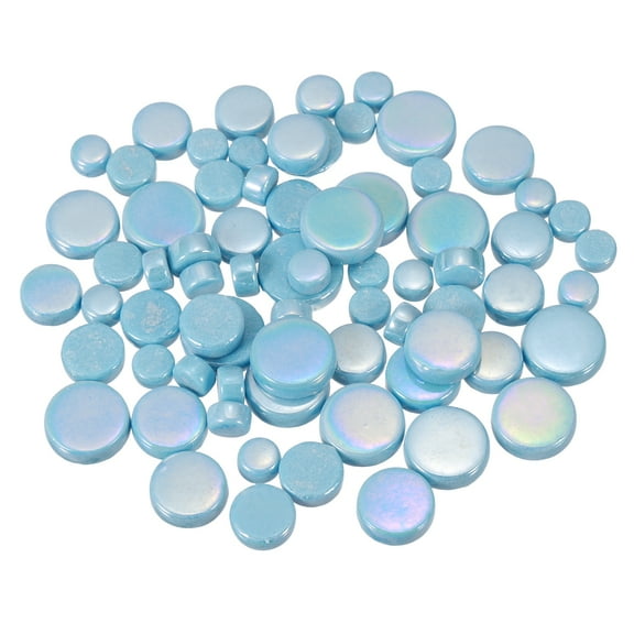 100g Round Mosaic Tiles for Crafts, Multi-Size Iridescent Glass Bulk for DIY Art, Home Decoration(Sky Blue)
