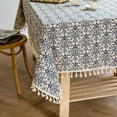 thumbnail image 5 of Blue and White Porcelain Pattern Cotton Linen Fabric, Stitching Tassel Rectangle Tablecloth for Kitchen | Dining | Tabletop | Decoration | Tea Party | Weddings | Farmhouse (55x102 Inches), 5 of 7