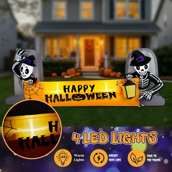 9.6FT Halloween Inflatable Decorations , Halloween Blow Up Yard Decor with 4 LED Lights, Built-In Blower for Party, Yard, Garden, Lawn, White