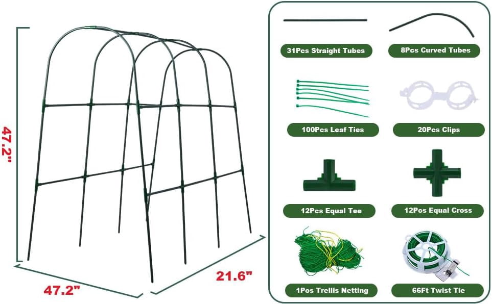 U-Shape Cucumber Trellis for Raised Beds - 47.2”x47.2”x21.6” Green Metal Arch Trellis, Rust-Resistant Garden Plant Support for Climbing Vegetables, Vines, Flowers - Heavy Duty & Easy to Assemble